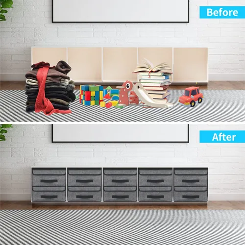 Miniatura 5 de Onlyeasy Cajas de Almacenamiento Plegables en Cubo con Tapa - Caja de Almacenamiento en Cubo, Cesta de Organizador de Closet, Paquete de Dos
