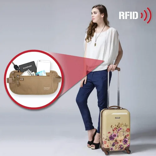 Miniatura 76 de DAITET Cinturón de dinero, soporte para pasaporte, cartera de viaje oculta segura con bloqueo RFID, riñonera encubierta (negro), Negro, Rfid