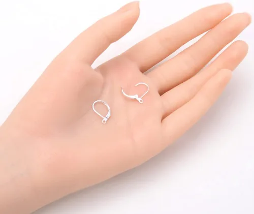 Miniatura 5 de Adabele 100 ganchos hipoalergénicos para aretes, alambre de oreja con cierre de palanca de 0.591 in de largo, latón chapado en plata esterlina