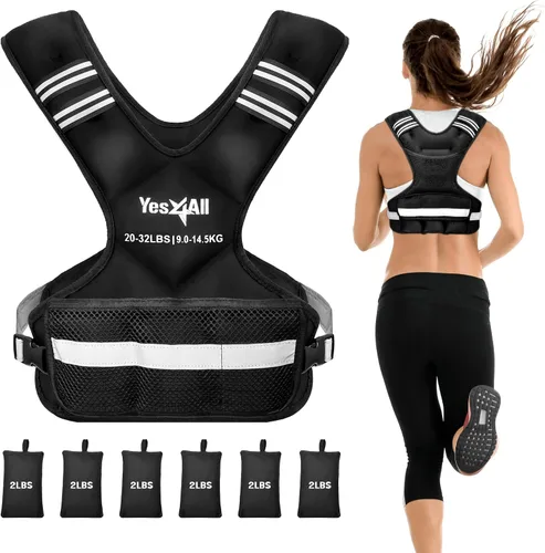 Miniatura 11 de Yes4All - Chaleco con peso ajustable de 11 a 32 libras con tira reflectante, chaleco de peso grande para entrenamiento de fuerza para hombres