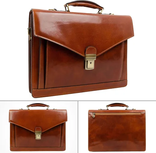 Miniatura 5 de Time Resistance Maletín de cuero para hombre, hecho a mano, bolsa italiana para laptop, funda elegante naranja marrón