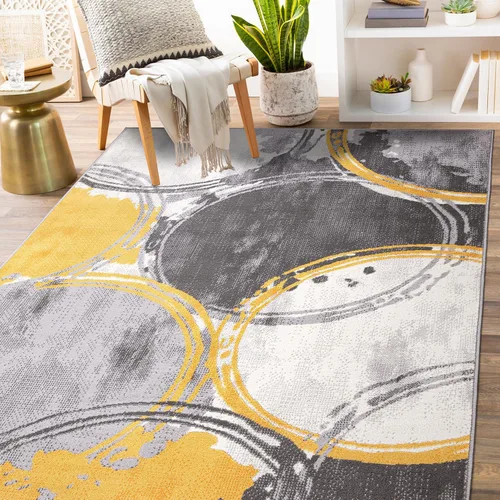 Miniatura 7 de Rugshop Evora - Alfombra moderna amarilla para pasillo, diseño de círculos contemporáneos, no desprende pelusa, para pasillo o entrada, 2 pies x 7