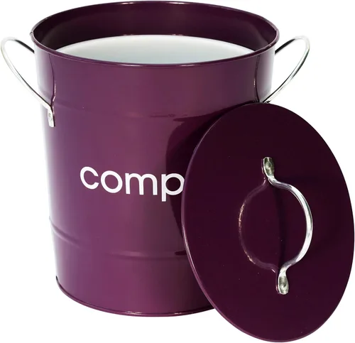 Miniatura 2 de Premier Housewares Contenedor de compostaje morado para compostaje, de acero para cocina, jardín, compostaje, para exteriores, de zinc, para jardín