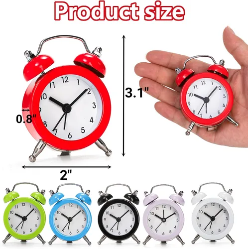 Miniatura 2 de Noamus 6 relojes despertadores de campana gemela, alarma fuerte de 2 pulgadas, pequeño y lindo reloj despertador analógico, reloj de viaje vintage