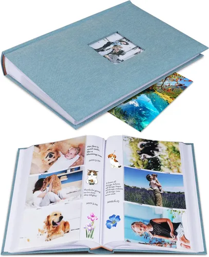 Miniatura 11 de 1DOT2 Álbum de fotos de 4 x 6 con capacidad para 402 fotos con bolsillos deslizantes para notas, cubierta de lino, álbumes de fotos con espacio