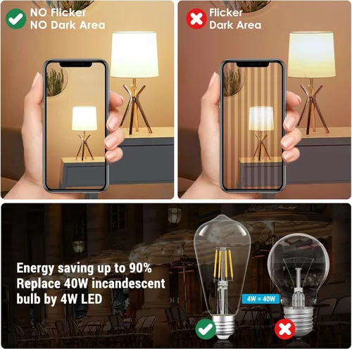 Miniatura 6 de Bombillas LED Edison regulables de 4 W (equivalente a 40 vatios), 400 lúmenes, blanco suave de 3000 K, bombillas LED con base ST64 E26, bombilla