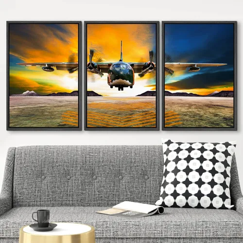Miniatura 2 de wall26 Lienzo enmarcado para pared, juego de arte exótico tropical, océano, mar, avión, puesta de sol, transporte, fotografía, realismo, decorativo