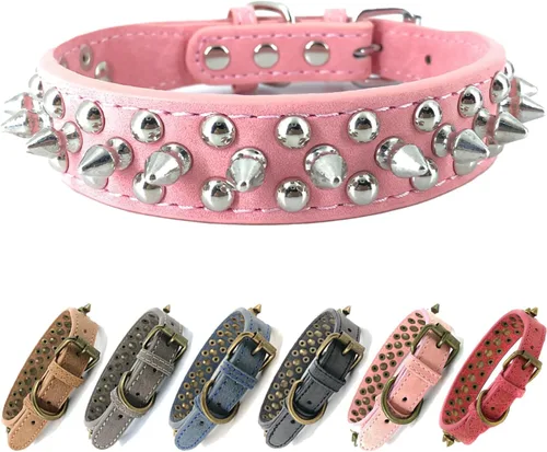 Collar para perro con tachuelas, de piel sintética, con cúpula plateada, antimordeduras, ajustable, resistente, estilo punk, para perros pequeños,