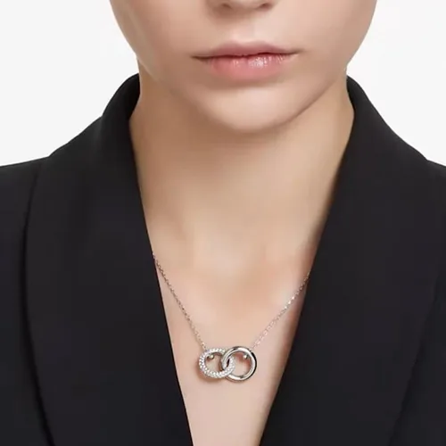 Miniatura 5 de Gargantilla de plata de ley 925 para mujer, dije de moda, chapado en oro blanco y rosa, diseño de estrella de luna, cadena simple, con cierre