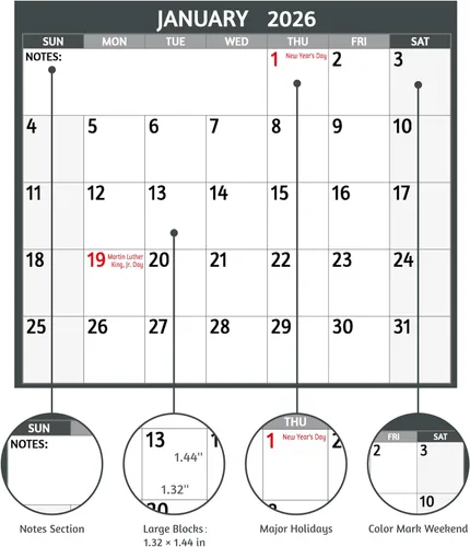 Miniatura 4 de Calendario de borrado en seco 2026, calendario anual grande de pared, 38.2 x 25.2 pulgadas, calendario reversible de 2 lados 2026