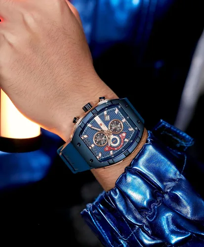 Miniatura 2 de Relojes para hombre con correa de silicona analógico de cuarzo impermeable cronógrafo luminoso Tonneau relojes para hombre, vestido deportivo