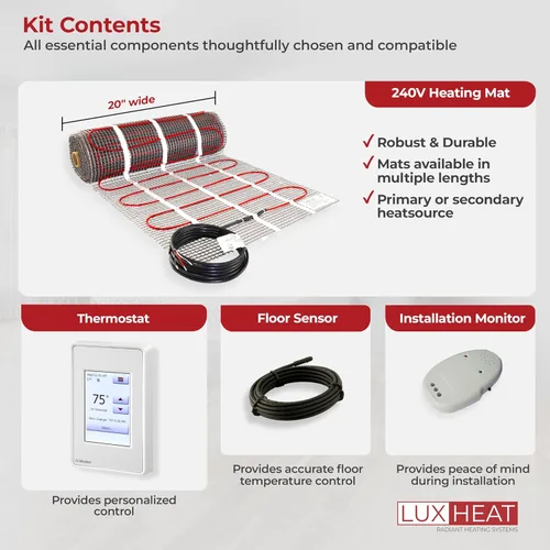 Miniatura 7 de Kit de alfombrilla de calefacción de suelo LuxHeat de 10 pies cuadrados - Alfombrilla de calefacción eléctrica de 120V con termostato - Sistema