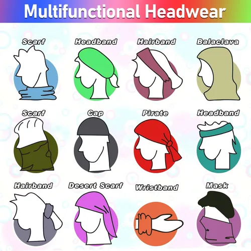 Miniatura 5 de Jiuguva 26 piezas de polaina de cuello para hombre, diadema bohemia, envoltura para la cabeza, a granel, senderismo, bufanda sin costuras, bandana