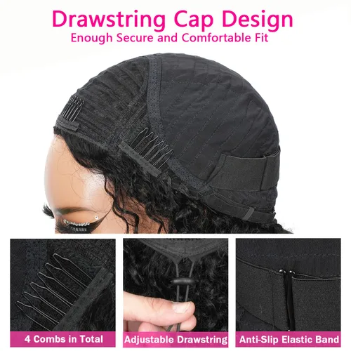 Miniatura 7 de Curly Half Wig Human Hair - 180% Density 3 in 1 Seamless Flip over Half Wig 14 Inch Glueless Wear Go Beginner Friendly Kinky Curly Wig Drawstring