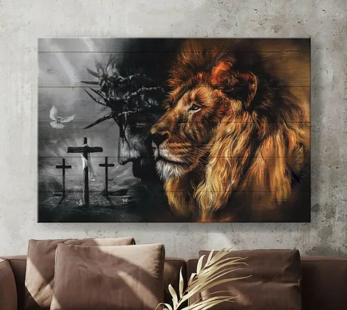 SaNavie Póster de Jesús, león de Judá, impresión de paisaje de Jesús, arte de pared cristiano, letrero de metal para decoración de pared para