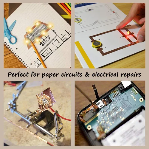 Miniatura 4 de Cinta de lámina de cobre [4 paquetes] (5mm, 6mm, 8mm, 10mm) X 20.12 metros con adhesivo conductivo doble para guitarra, reparaciones eléctricas