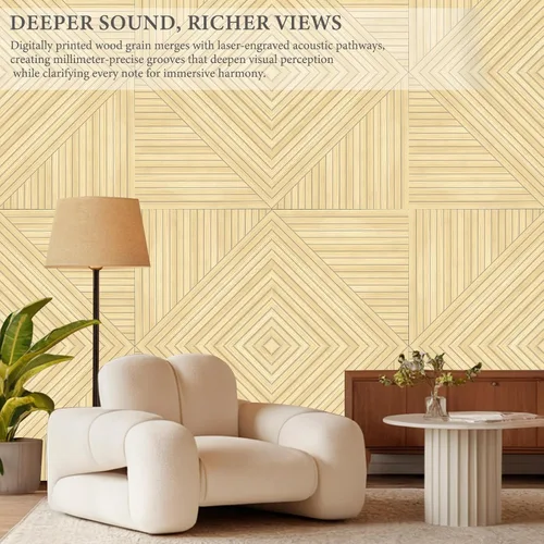 Miniatura 7 de JBER Paneles acústicos para pared - 6 piezas de 23.6 X 23.6 pulgadas con estampado de patrón de madera, paneles insonorizantes decorativos Lago
