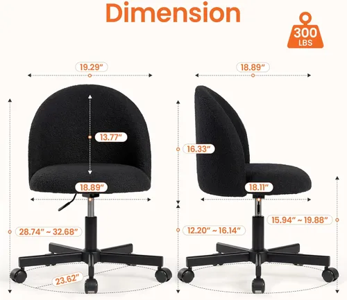 Miniatura 2 de NEO CHAIR Silla de tocador de oficina con ruedas, cómoda silla de escritorio para niñas, linda computadora, pequeña, sin brazos, altura ajustable
