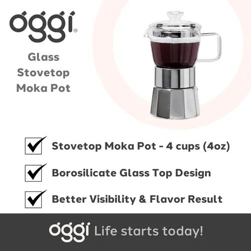 Miniatura 9 de Oggi Cafetera de café expreso para estufa, cafetera italiana de vidrio borosilicato de 4 tazas (4 onzas)
