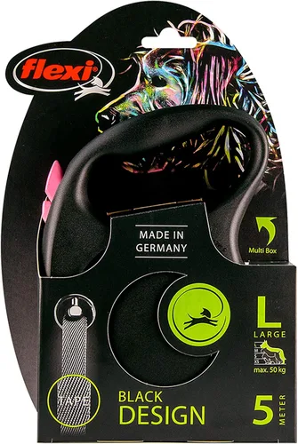 Miniatura 4 de Flexi Cinta de diseño negro rosa, correa retráctil grande de 16.4 ft para perros de hasta 110.2 lbs/110 libras
