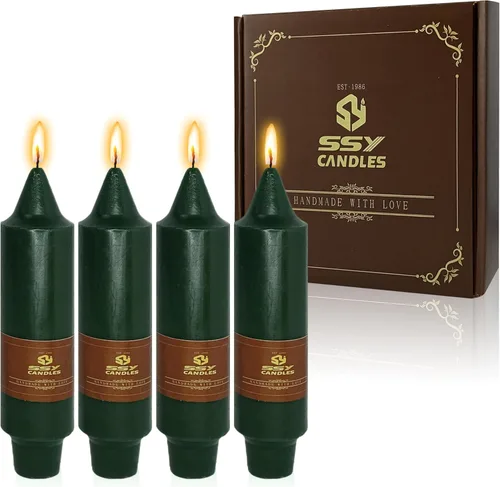 Miniatura 107 de Candelabros cortos de 5 pulgadas con velas cónicas verde oscuro, 4 piezas para cena, hogar, boda, fiesta, decoración