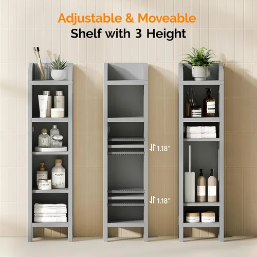 Miniatura 5 de VINGLI Armario esquinero de almacenamiento pequeño, soporte estrecho de almacenamiento de papel higiénico de 7.9 pulgadas con puerta vertical a