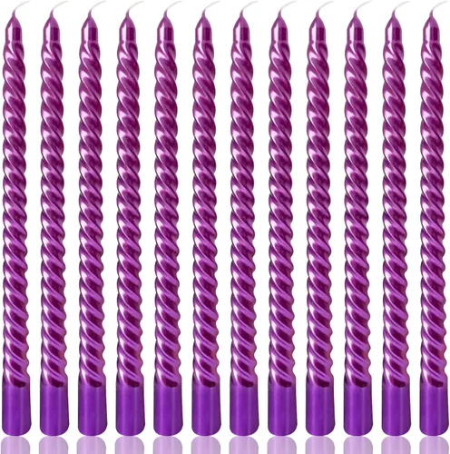 Miniatura 14 de Juego de velas cónicas en espiral de color blanco metálico de 10 pulgadas para decoración navideña, paquete de 12 velas trenzadas sin perfume, velas