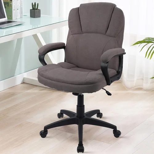 CLATINA Silla de oficina de tela marrón, silla de escritorio cubierta de tela, sillas giratorias de altura ajustable, silla ejecutiva ergonómica con