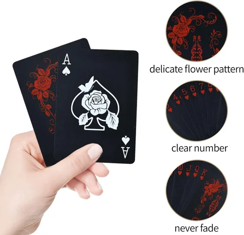 Miniatura 8 de Joyoldelf Cartas de juego, baraja de cartas impermeable con patrón único y respaldo de flores, póker de PVC para fiestas, juegos y magia