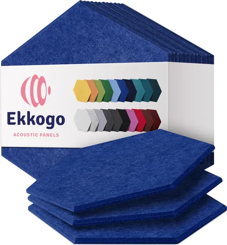 Miniatura 9 de Paneles insonorizantes de alta densidad para pared, forma hexagonal, paquete de 12 unidades de 14" x 12.1" x 0.4", color azul mezclilla Azul denim