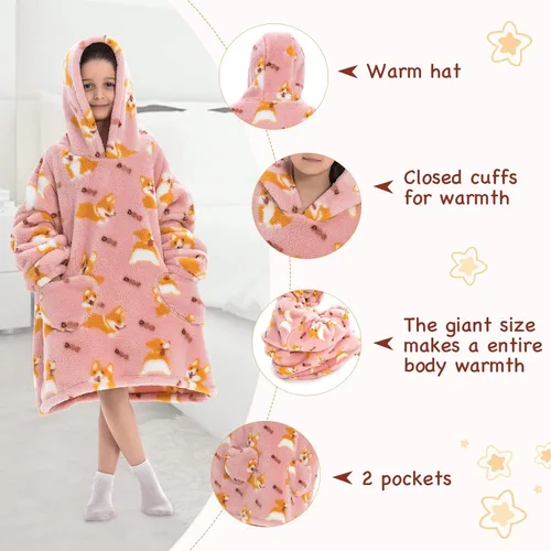 Miniatura 5 de Century Star - Manta con capucha portátil para niños, bebés, sudadera de gran tamaño, sudadera de forro polar bonita, manta Sherpa para niñas y niños