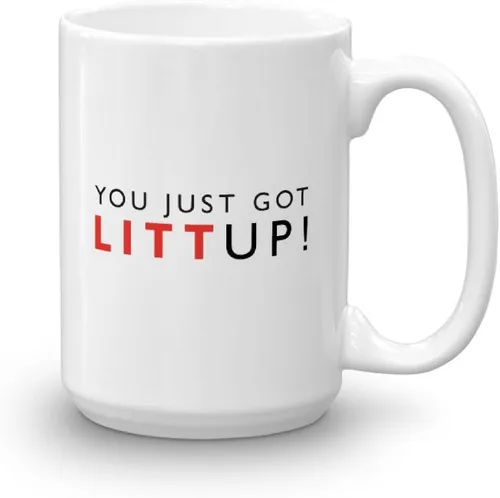 USA Network Suits You Just Got Litt Up! Taza de café de cerámica, color blanco, 15 onzas, taza oficial de Louis Litt como se ve en trajes