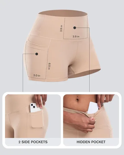 Miniatura 2 de CHRLEISURE - Pantalones cortos de ciclismo para mujer con bolsillos de licra, cintura alta, con control de abdomen para entrenamiento, yoga