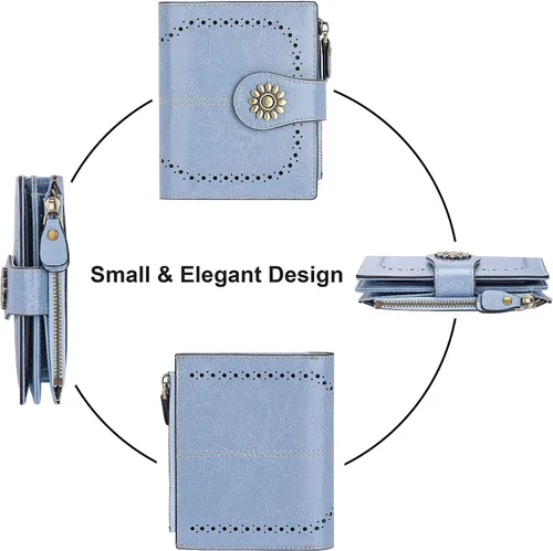 Miniatura 3 de Lavemi Cartera de piel para mujer, pequeña, compacta, con bloqueo RFID, para tarjetas de crédito, con bolsillo con cremallera