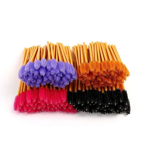 Miniatura 4 de 200 unidades/paquete de cepillos desechables para pestañas – Varitas aplicadoras de cejas – 4 colores de cabeza de cepillo flexible (negro)