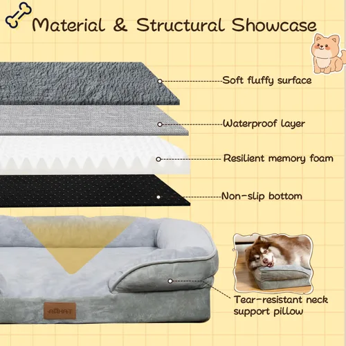 Miniatura 5 de Cama ortopédica para perros - Ultra - Espuma de celda de huevo, 100% impermeable interior, funda extraíble fácil de limpiar, resistente y Gris claro