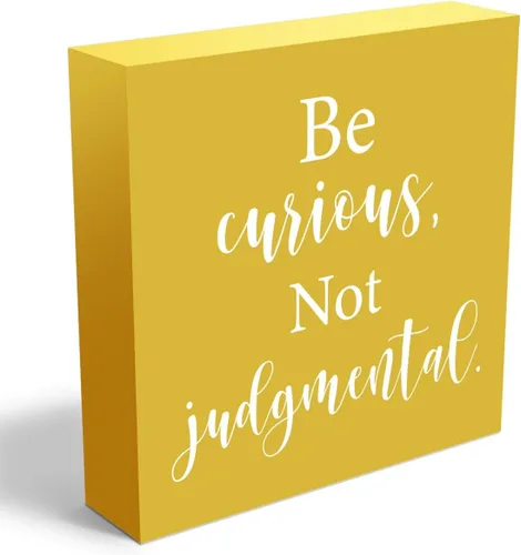 Miniatura 11 de mmiishe Letrero de madera inspirador decorativo motivacional con texto en inglés «Be Curious Not Judgmental», caja de madera para el hogar