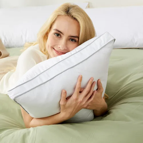 Miniatura 8 de Dreamhood Juego de 2 almohadas de plumas de ganso de lujo, tamaño estándar, hechas en Estados Unidos, con refuerzo, almohada de plumón firme media