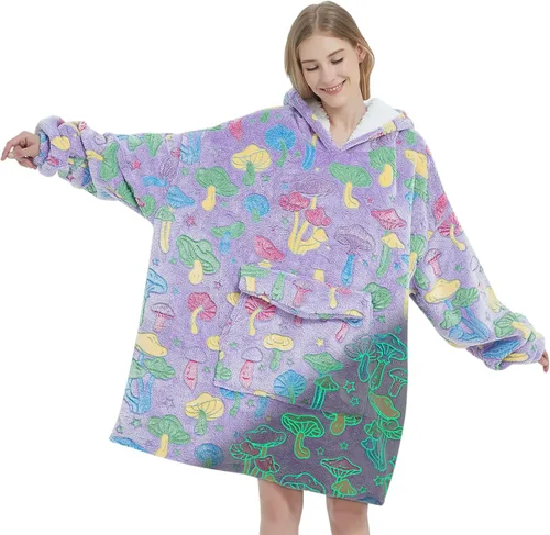 Miniatura 25 de Mewkou Manta con capucha para adultos, manta de forro polar Sherpa de gran tamaño con capucha para mujeres y hombres, café