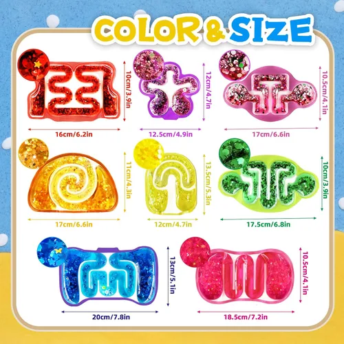Miniatura 2 de Paquete de 8 juguetes de apretar para niños, tubo sensorial blando con cuentas de laberinto, gominola colorida, lentejuelas brillantes, juguetes