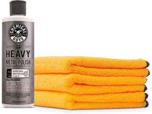 Chemical Guys, Heavy Metal Polish SPI_402_16 - Abrillantador pesado restaurador y protector para metales (16 oz) y toallas de microfibra de grado