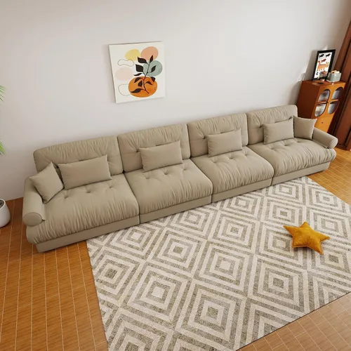 Miniatura 107 de Sofá modular de gran tamaño de 94 pulgadas, sofás seccionales grandes de color beige y blanco para sala de estar, juego de sofá de terciopelo, sofás