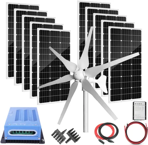 Miniatura 9 de Sistema de energía solar eólica de 600 vatios (kit de sistema híbrido): 1 generador de viento de 12 V/24 V 400 W + 2 paneles solares policristalinos