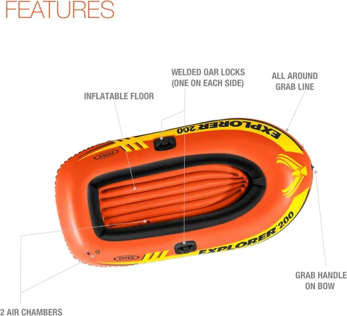 Miniatura 7 de Serie de botes inflables INTEX Explorer: Cámaras de aire duales – Cerraduras de remo soldadas – Mangos de agarre – Cuerda de arco – Diseño deportivo