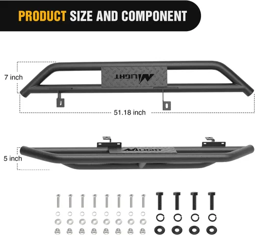 Miniatura 2 de Nilight Estribos para Wrangler JK 2007-2018 y Unlimited de 2 puertas, sistema de doble viga mejorado, escalón lateral, antideslizante, texturizado