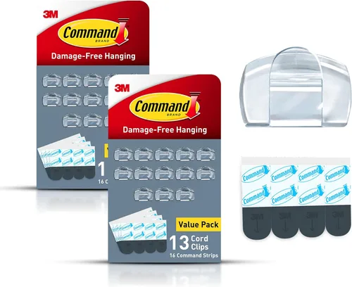 Miniatura 11 de Command Ganchos redondos para cables, Clips para colgar cables sin dañar, Clips de pared sin herramientas para colgar cables eléctricos