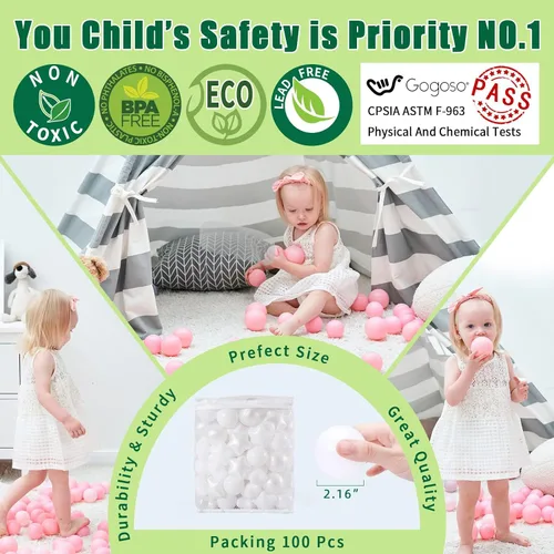 Miniatura 5 de GOGOSO Pelotas de Piscina de Pelotas para Niños Pequeños, Pelotas de Juego de Plástico para Bebés, Pelotas Suaves de Colores Pastel para Niños No