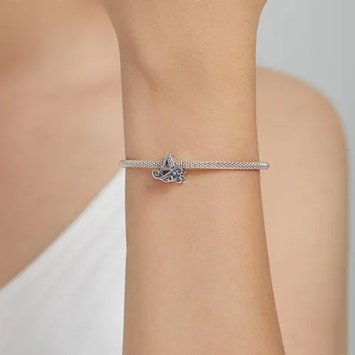 Miniatura 5 de BISAER Dijes de plata de ley 925 con inicial de letra A-Z para pulseras, cuentas del alfabeto, regalos de joyería, Plata esterlina Diamante