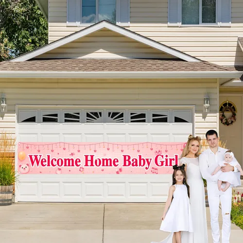 Miniatura 6 de Labakita Cartel de bienvenida a casa para bebé, pancarta grande con texto en inglés "It's a Girl" para baby shower, decoración de baby shower rosa
