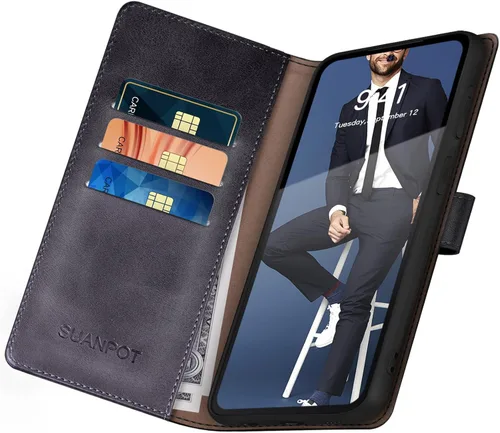 Miniatura 5 de SUANPOT Funda de piel tipo cartera para Samsung Galaxy S22 con bloqueo RFID, tarjetero para tarjetas de crédito, funda para teléfono con tapa a Negro
